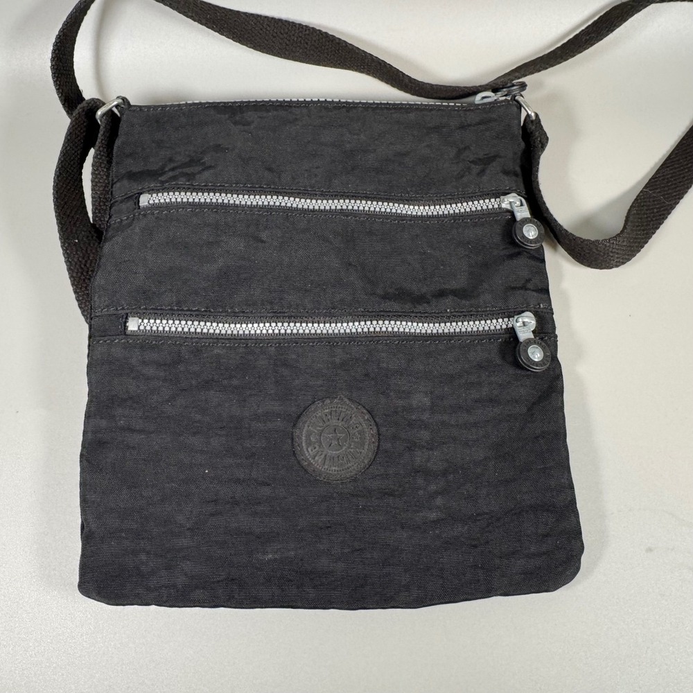 Kipling Alvar Crossbody Bag Black Nylon Multi Zip Messenger Travel Sling